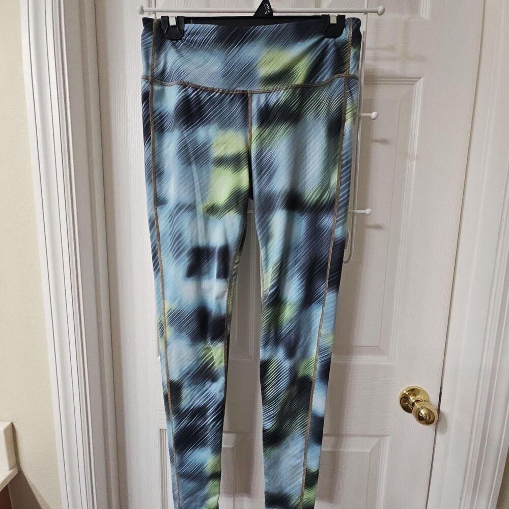 Athleta High Rise Alpine Chaturanga Yoga Tight Leggings Blue Green Size M